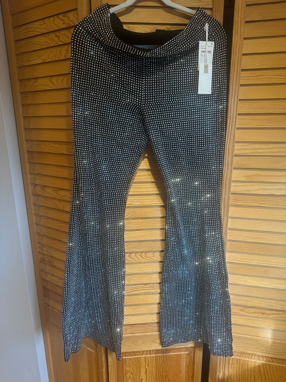 Good American Black Wide-Leg rhinestone stretch Pants
